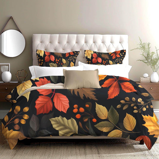 Fall Decor Duvet Cover - Custom Harvest Leaf Bedding Set | Soft Breathable Fabric 3-Piece - timelessbohochic.com
