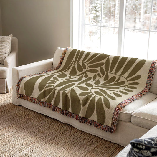 Mid-Century Scandi Blanket – Woven Cotton Throw with Colorful Fringed Edges