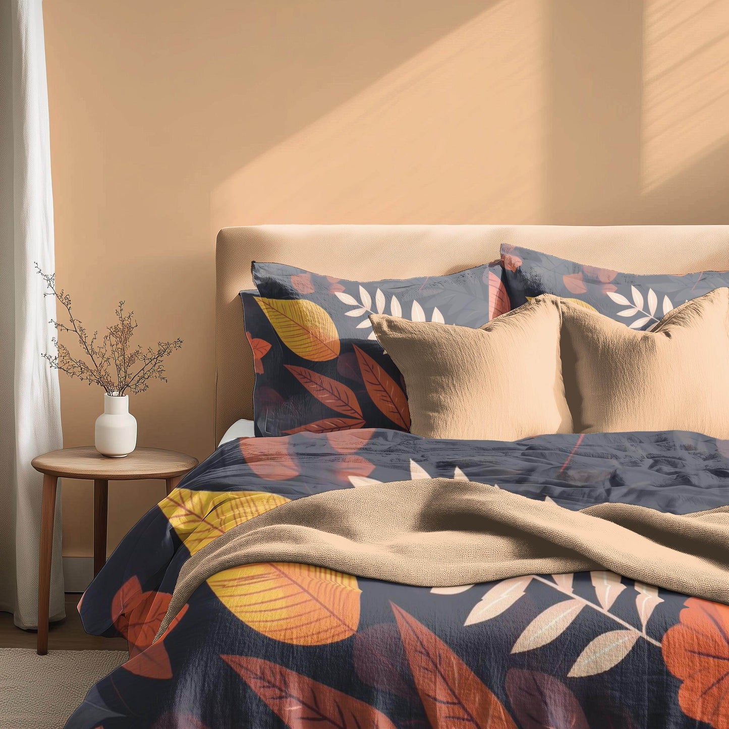 Harvest Season Bedding – Soft Breathable 3 Piece Bedspread Set With Leaf Design - timelessbohochic.com