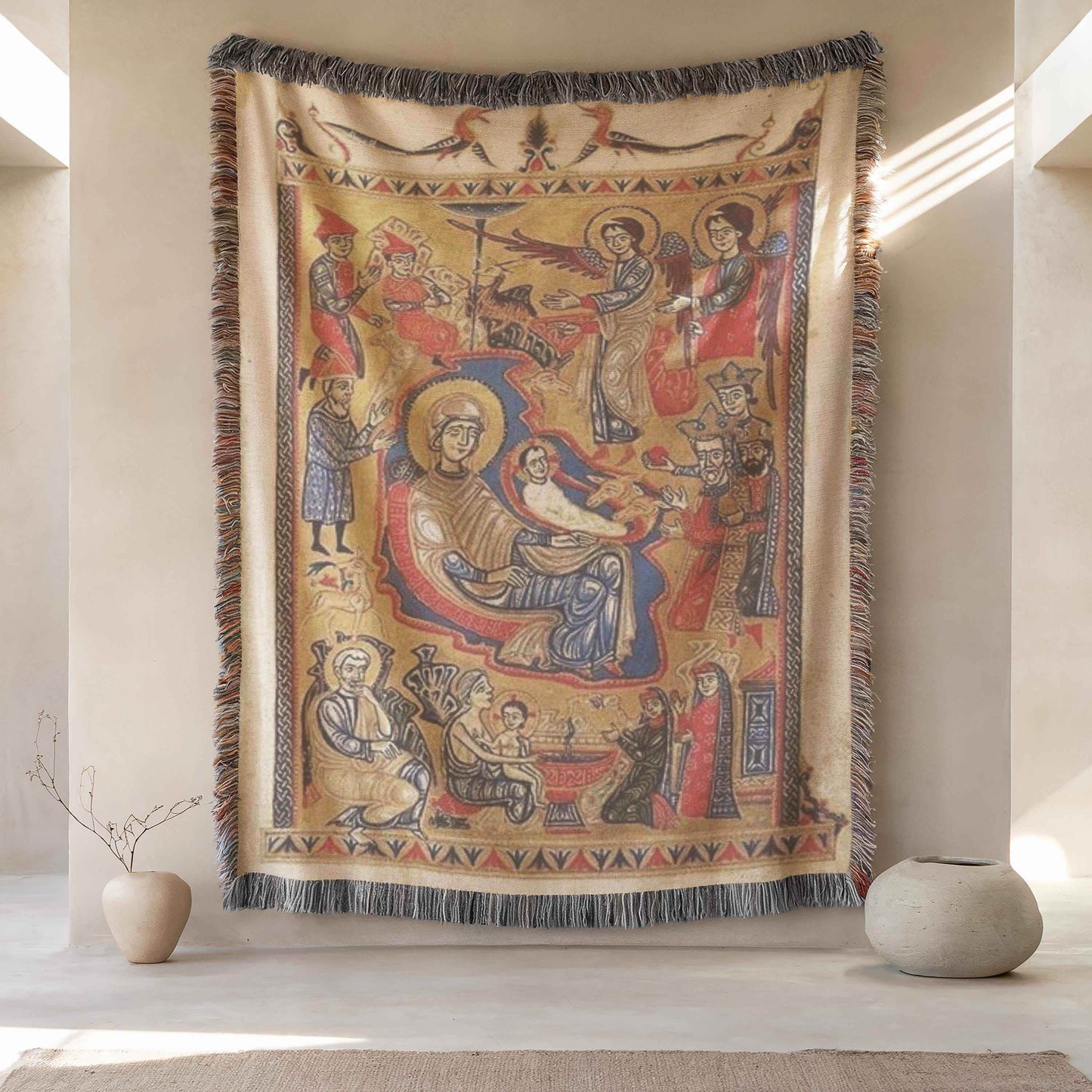 Armenian Cotton Throw - Large Colorful Tapestry Art Decorative Throw Blanket - timelessbohochic.com