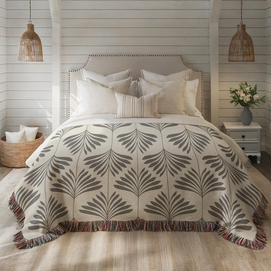 Woven Cotton Blanket – Cozy Throw With Monochromatic Patterned Sofa Accent