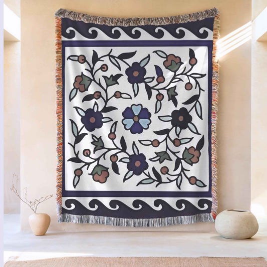 Anatolian Inspired woven wall tapestry with rug-style pattern styled as textile wall decor