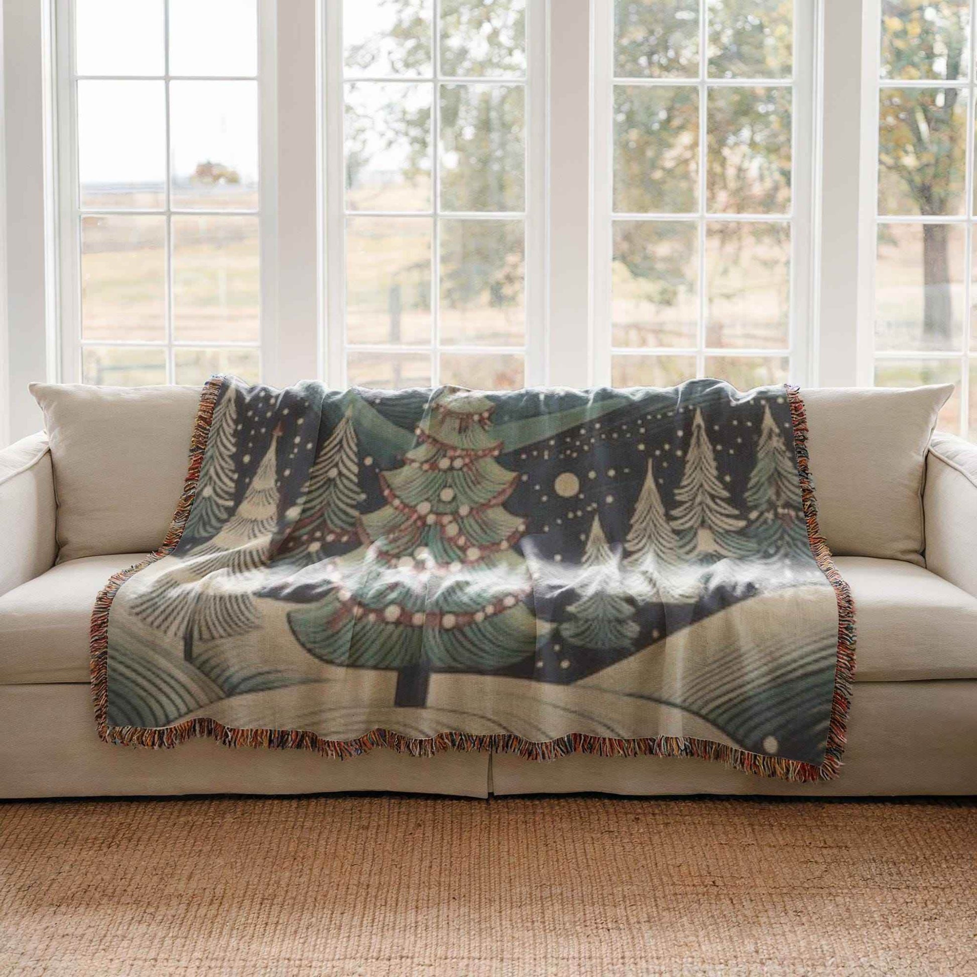 Festive Throw Blanket – Christmas Tree Blanket With Fringed Edge For Cozy Winter Nights - timelessbohochic.com