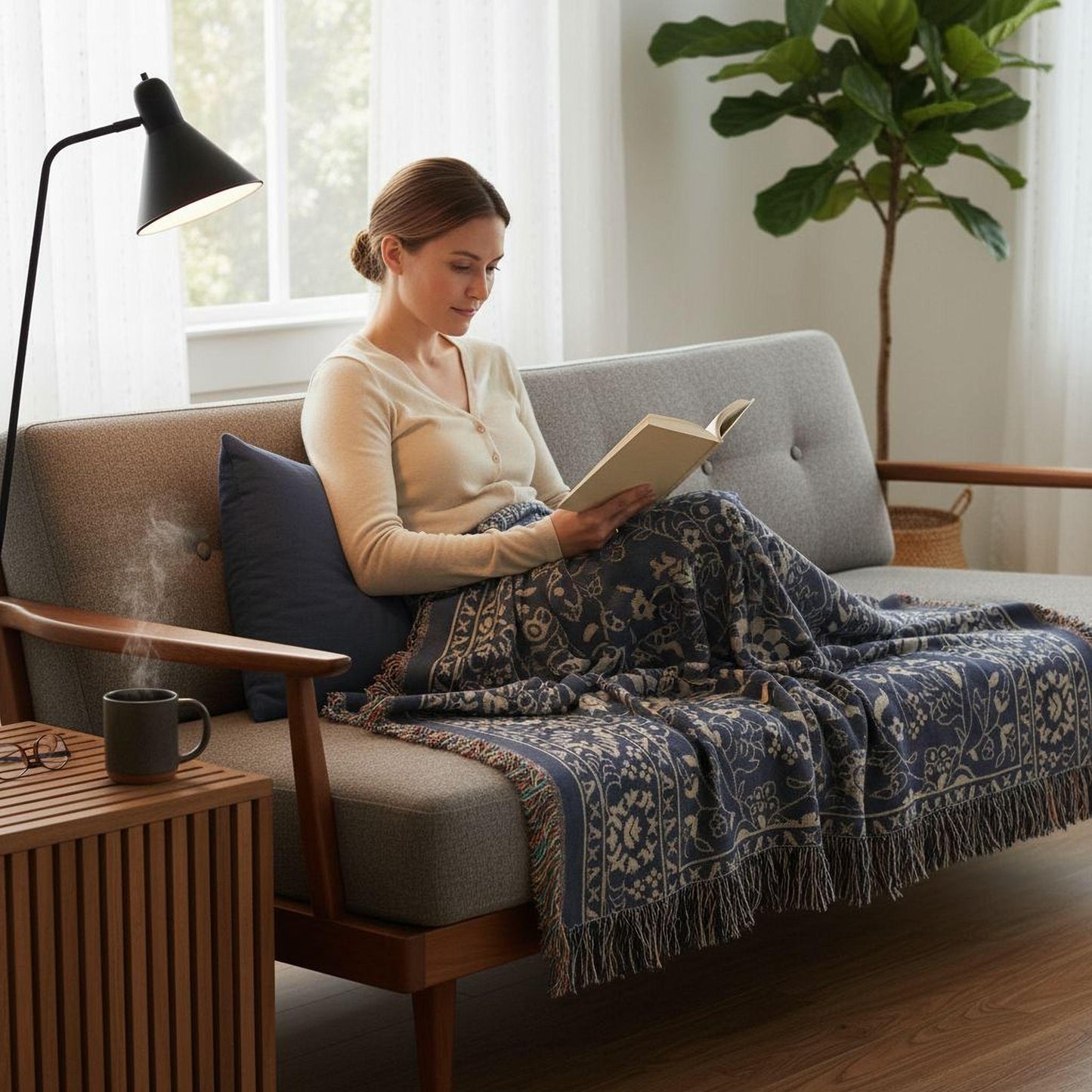 Anatolian Inspired woven wall tapestry with rug-style pattern styled as textile wall decor