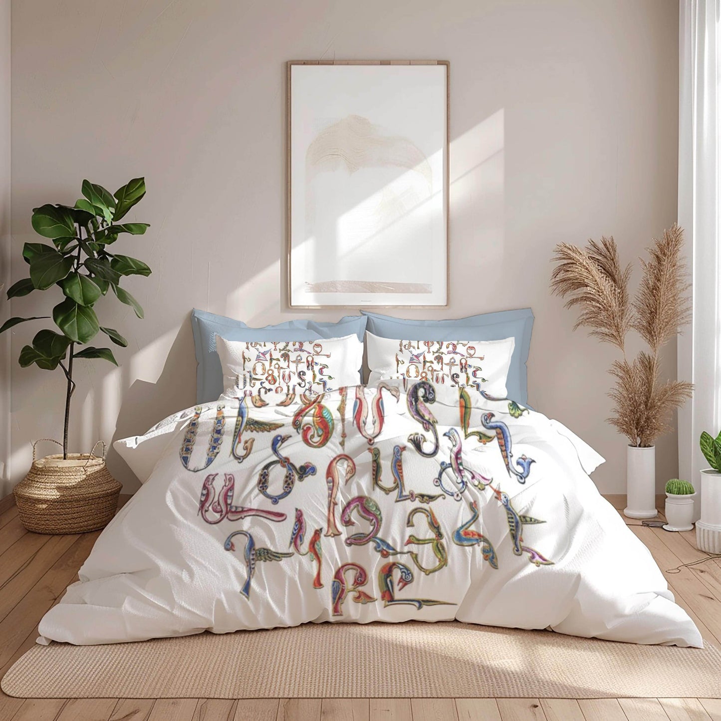 Armenian Alphabet Duvet Cover - Multicolor Bedding Set with Trchnagir Pattern & Zipper Closure - timelessbohochic.com
