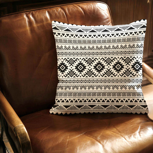 Boho Woven Pillow – Cotton Ikat Pattern Cushion with Fringed Edge Accent - timelessbohochic.com