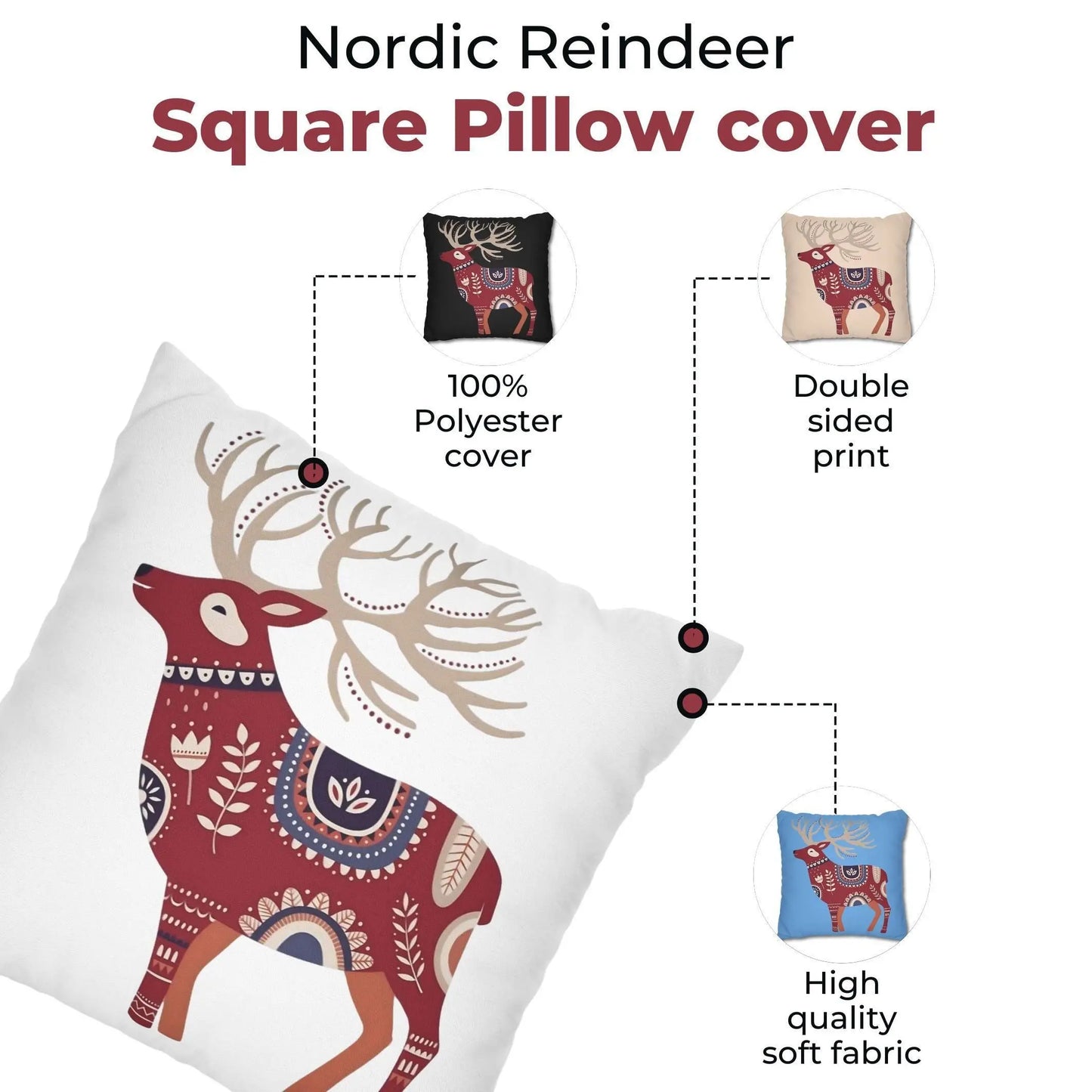 Scandinavian Reindeer Pillow | Nordic Pillow Cover - Cozy Winter Cushion