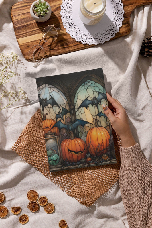 Halloween Hardcover Notebook - Gothic Pumpkin Bats Design | Matte Finish Journal