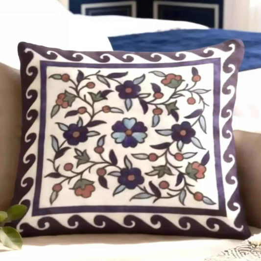 Anatolian Inspired pillow cover with woven pattern styled on a sofa or bed