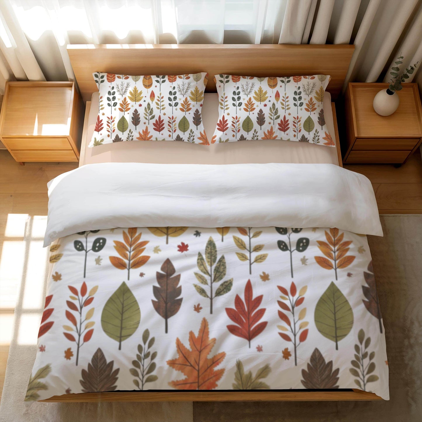 Fall Decor Bedding Set – Harvest Duvet Cover & Leaf Pattern Bedspread, Soft Breathable 3 Piece Set - timelessbohochic.com