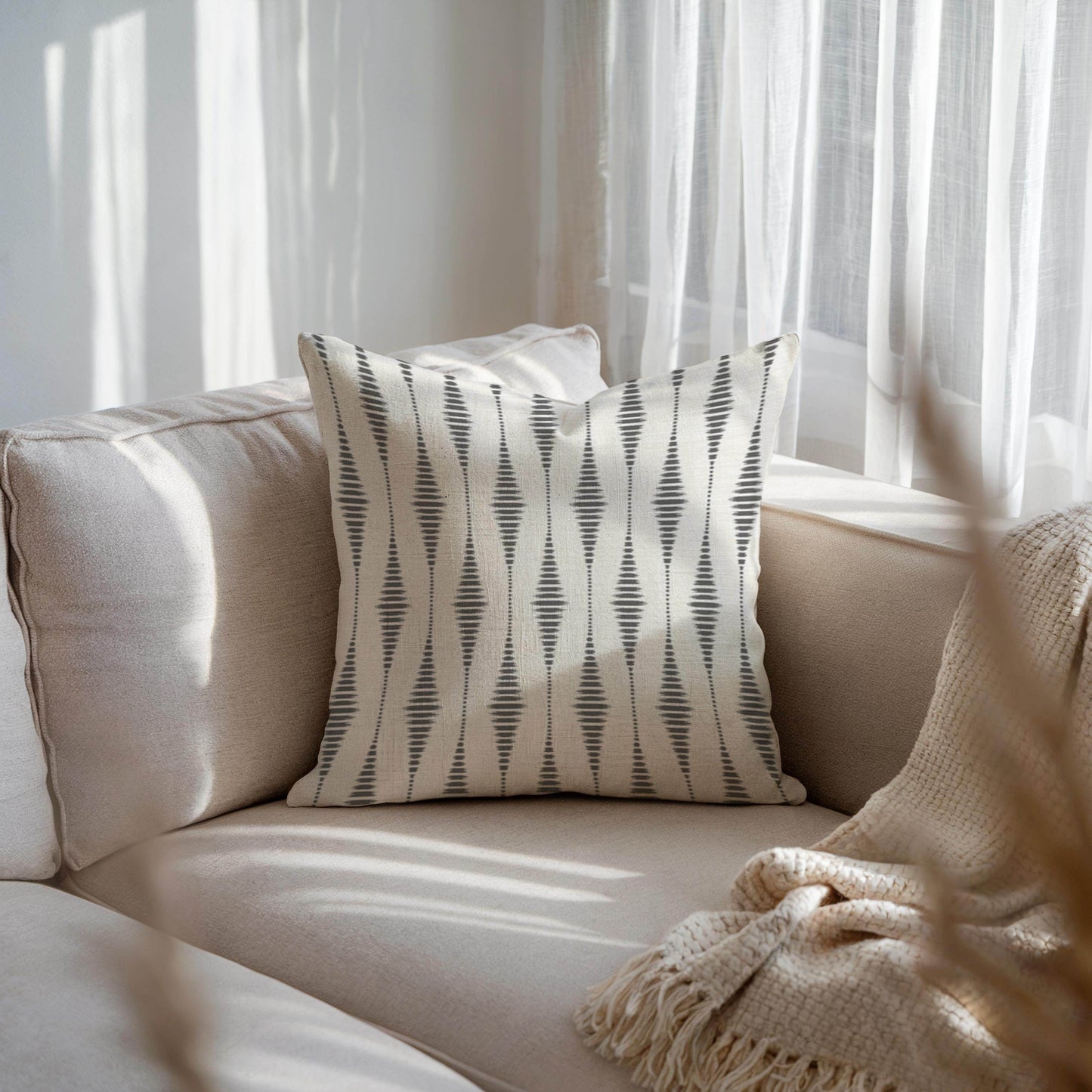 Modern Geometric Cushion - Scandinavian Throw Pillow | Black White Patterned Accent Pillow - timelessbohochic.com