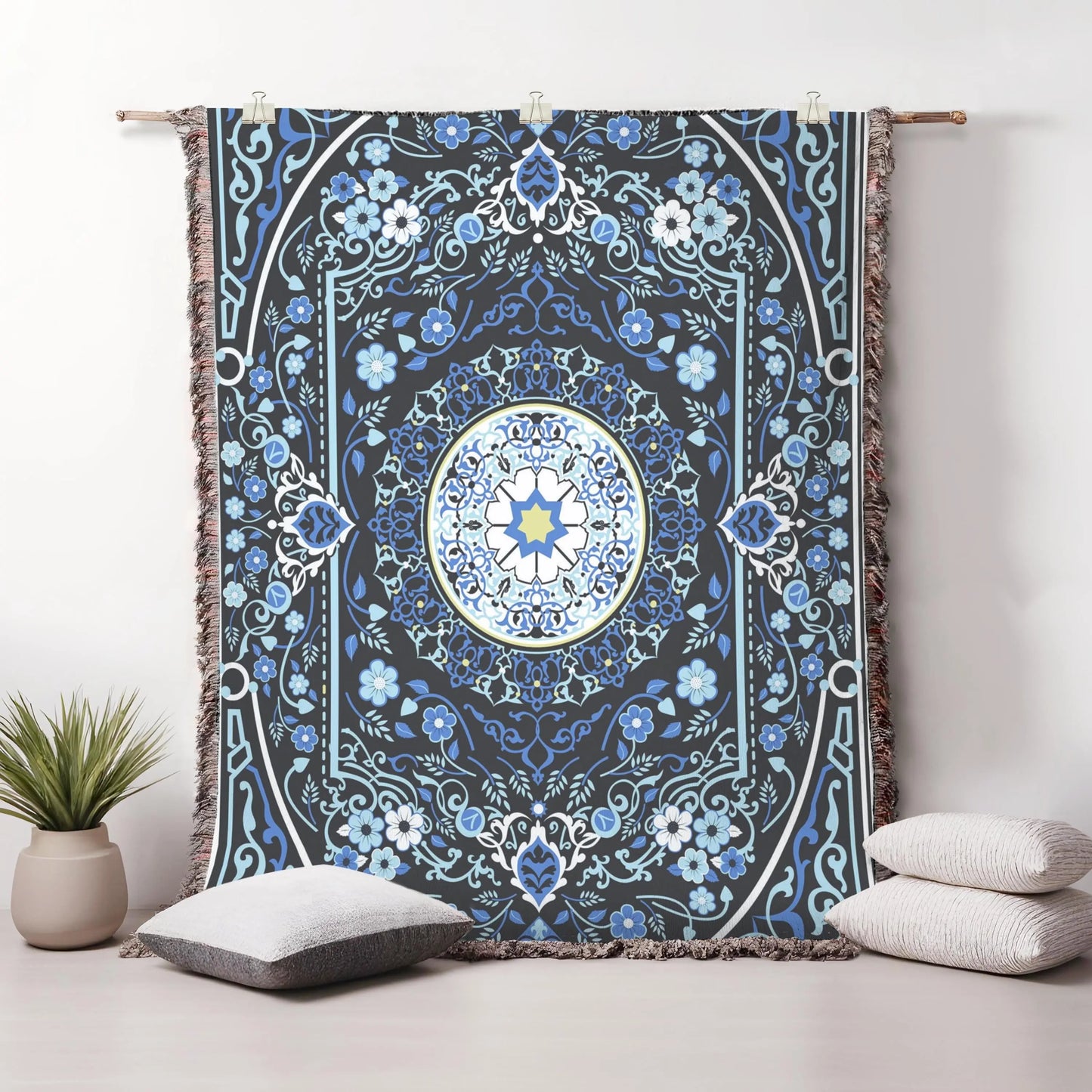 Turkish Rug Throw Blanket - Cotton Boho Home Decor With Colorful Fringed Edges
