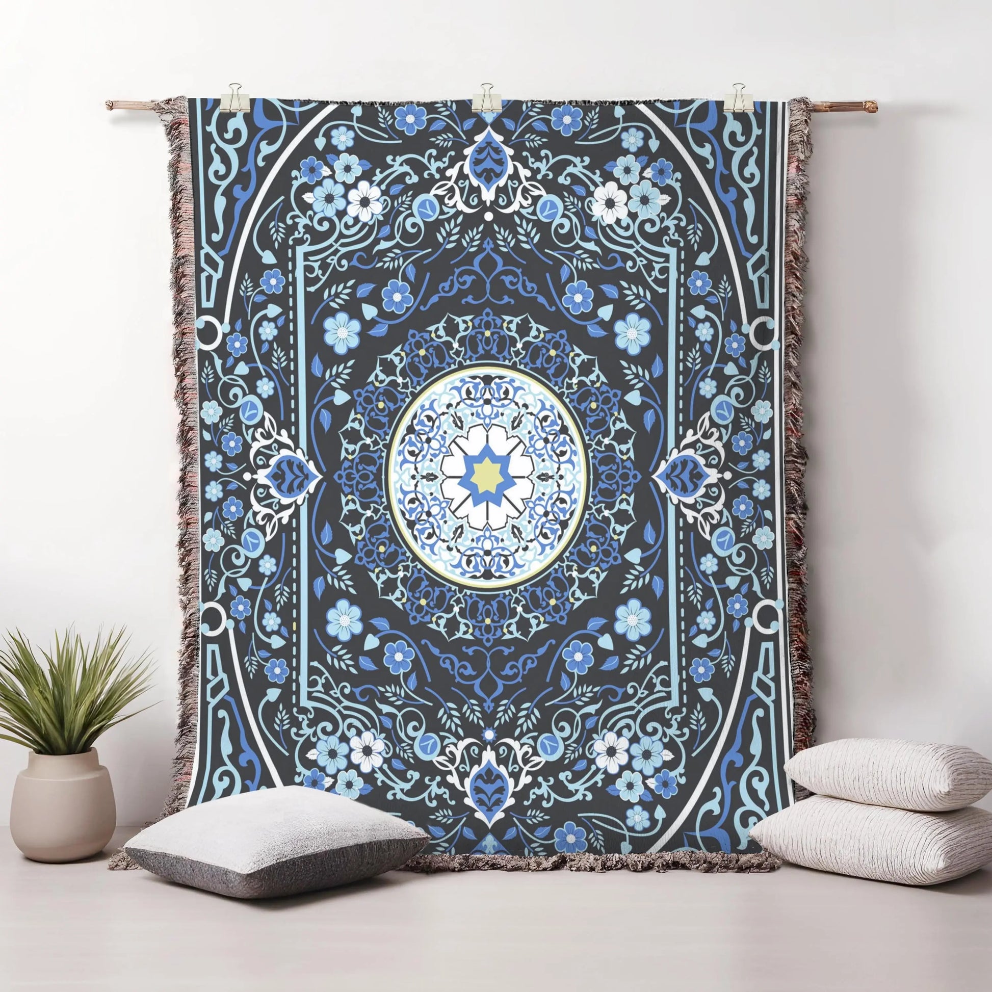 Turkish Rug Throw Blanket - Cotton Boho Home Decor With Colorful Fringed Edges