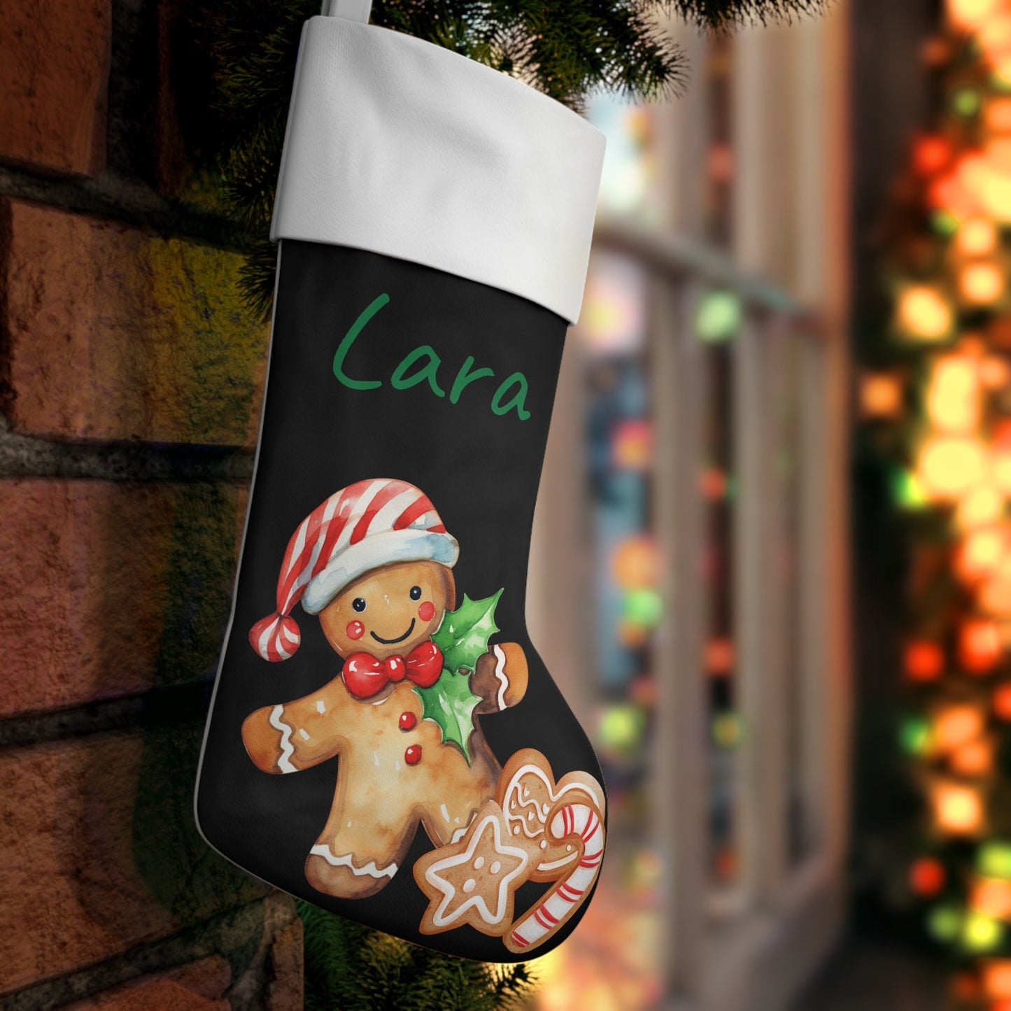 Personalized Holiday Stocking – Custom First Christmas Stocking with Name & Cookie Design
