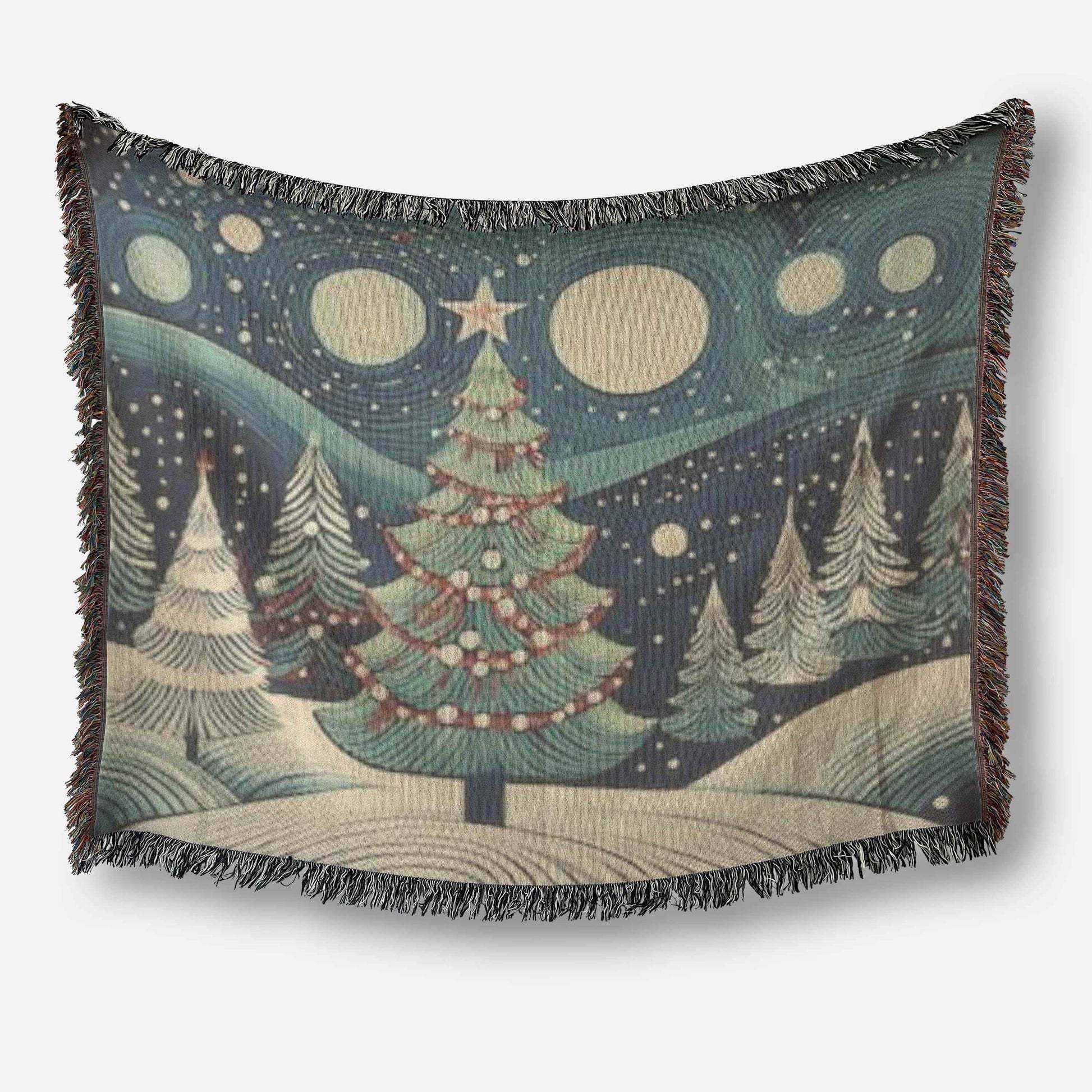 Festive Forest Wall Hanging – Christmas Tree Art Woven Cotton Throw Blanket - timelessbohochic.com