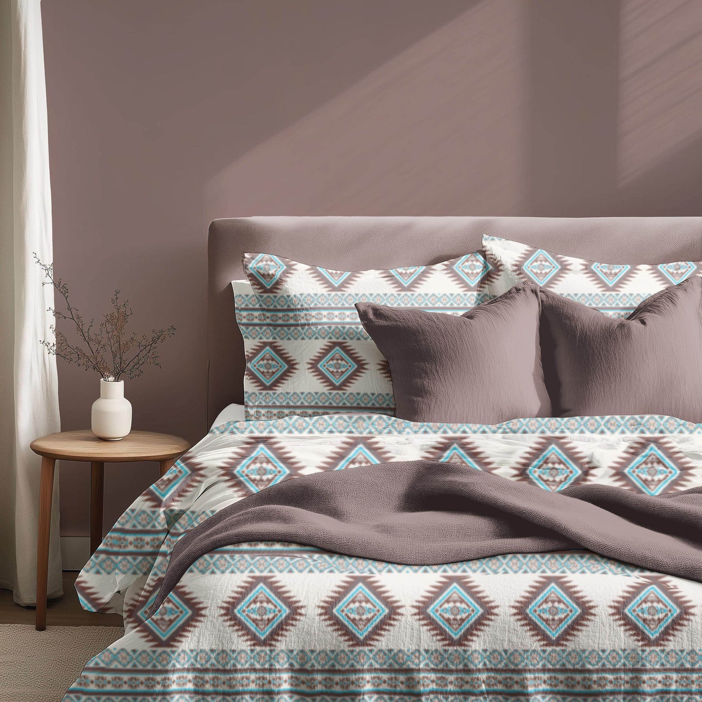 Native American Bedding Set | Soft Breathable Polyester 3 Piece Duvet Cover with Tribal Pattern - timelessbohochic.com