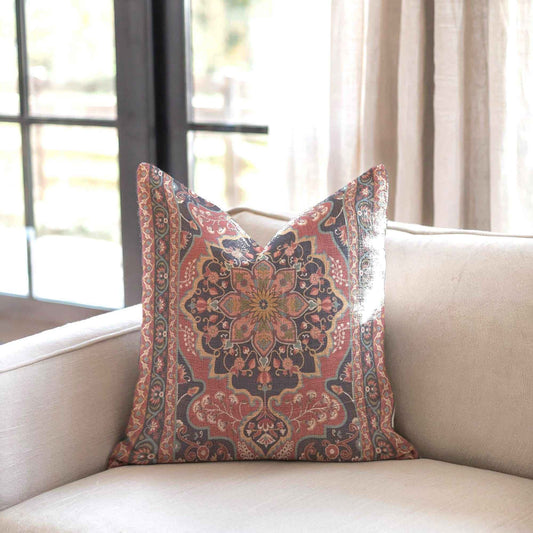 Anatolian Inspired pillow cover with rug-style pattern styled on a sofa or bed