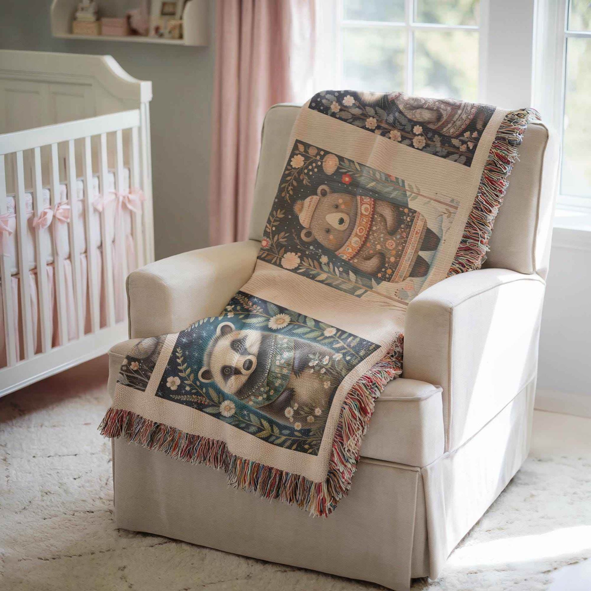 Cotton Woven Blanket – Scandinavian Style Woodland Animal Throw | Soft Cozy - timelessbohochic.com