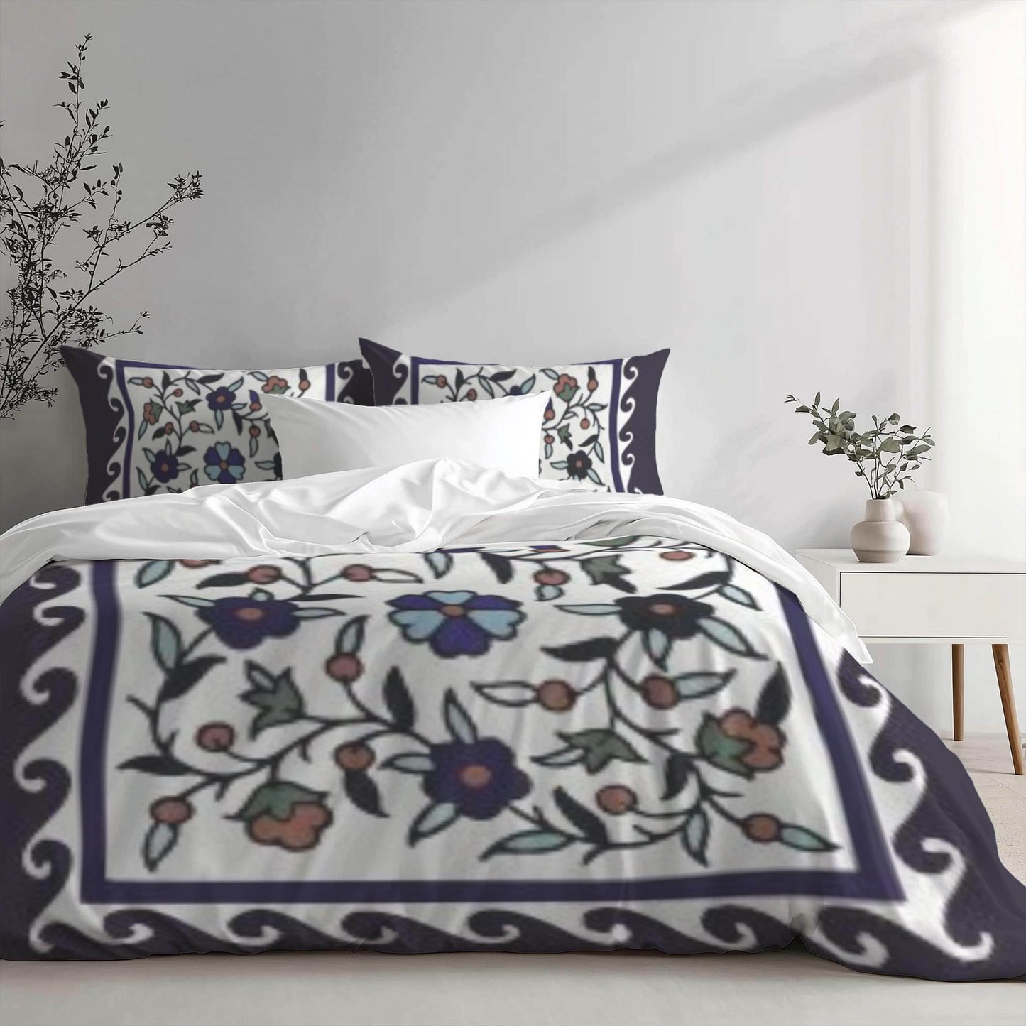 Floral Duvet Cover - Armenian Bedding Set With Haykakan Pattern & Iznik Motifs - timelessbohochic.com
