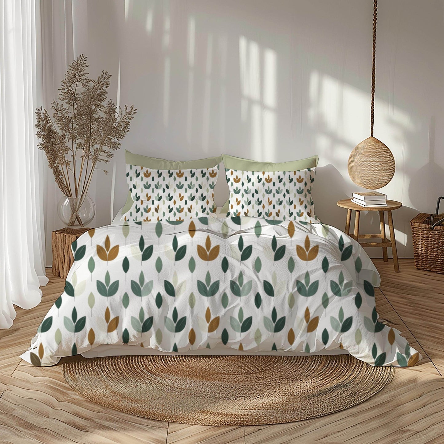 Fall Decor Duvet Cover Featuring Leaf Design | Personalized Soft Breathable 3-Piece Bedding Set - timelessbohochic.com