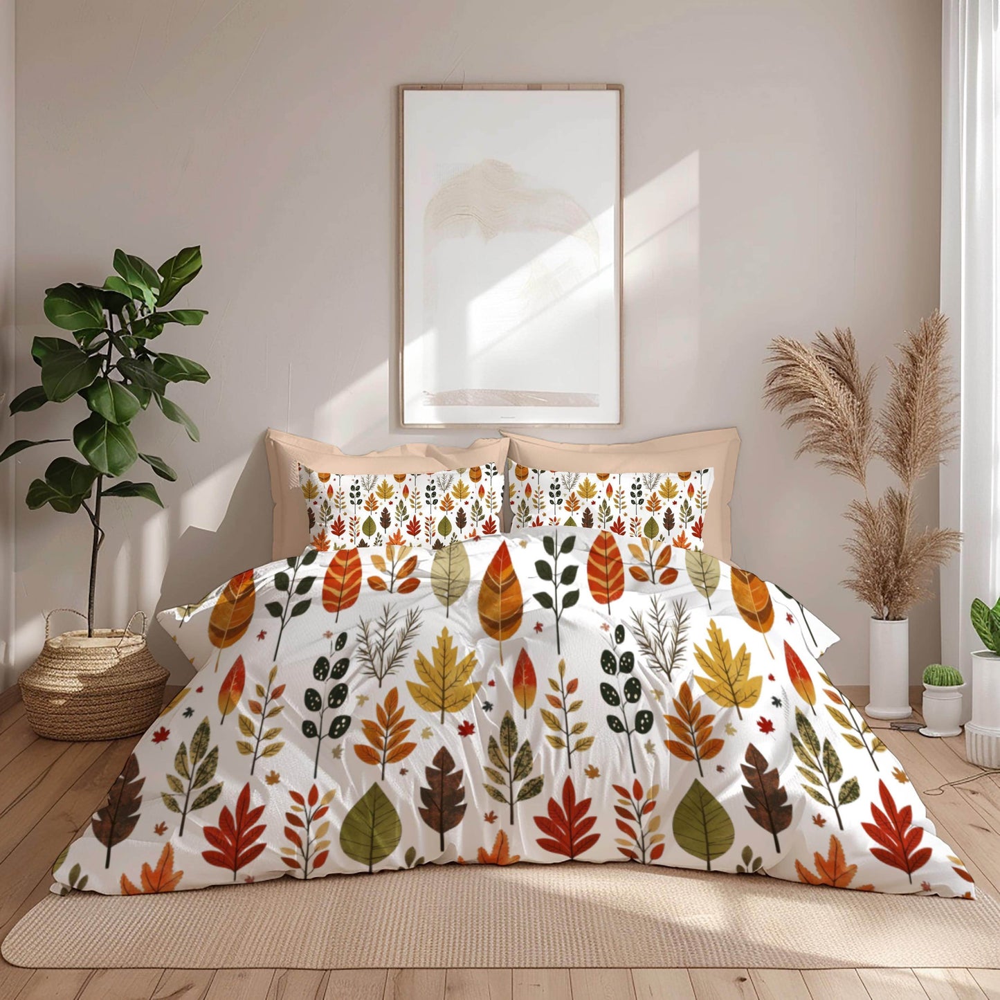 Fall Decor Bedding Set – Harvest Duvet Cover & Leaf Pattern Bedspread, Soft Breathable 3 Piece Set - timelessbohochic.com