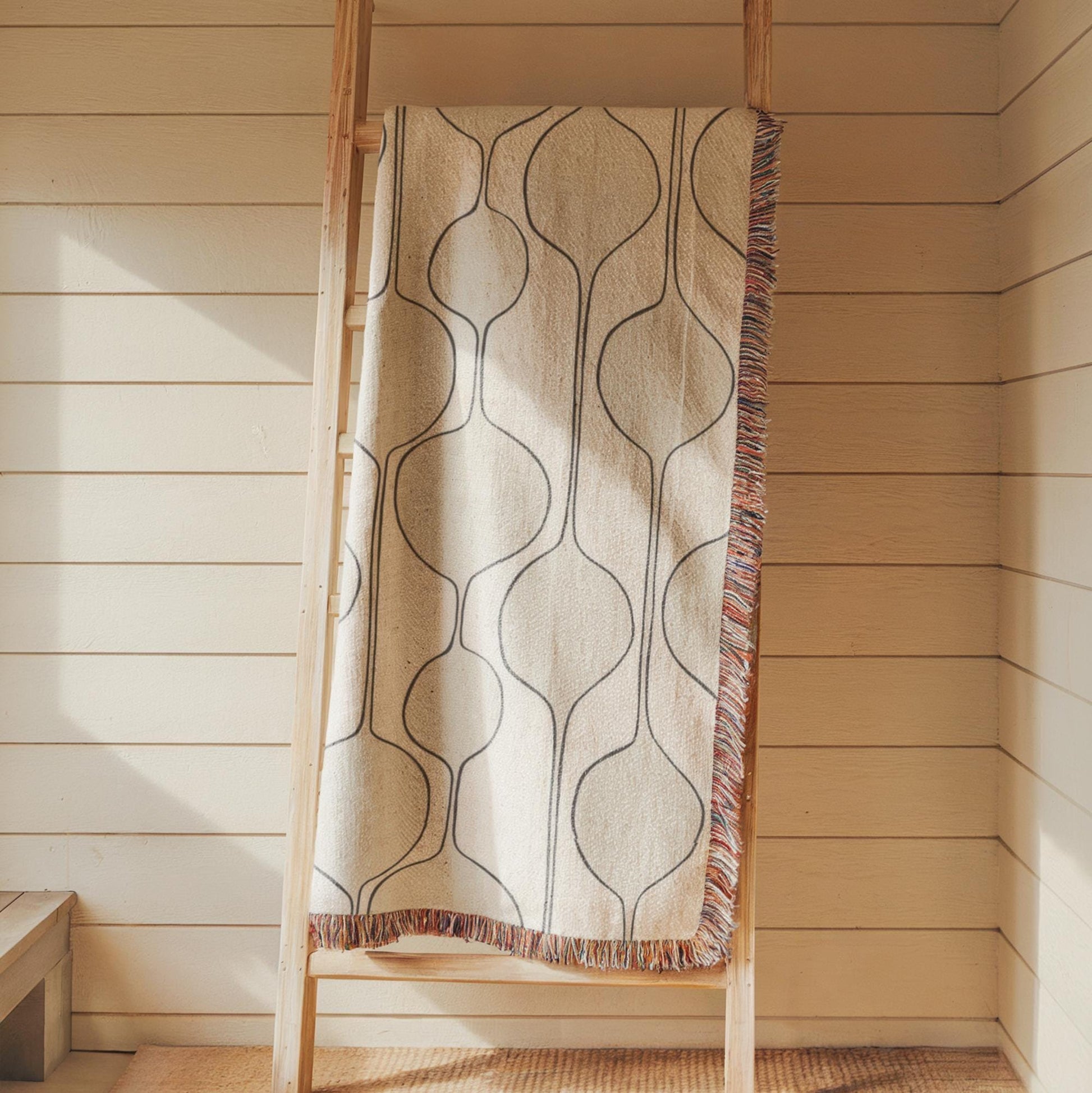 Mid Century Modern Tapestry - Woven Cotton Wall Hanging With Boho Fringed Edges