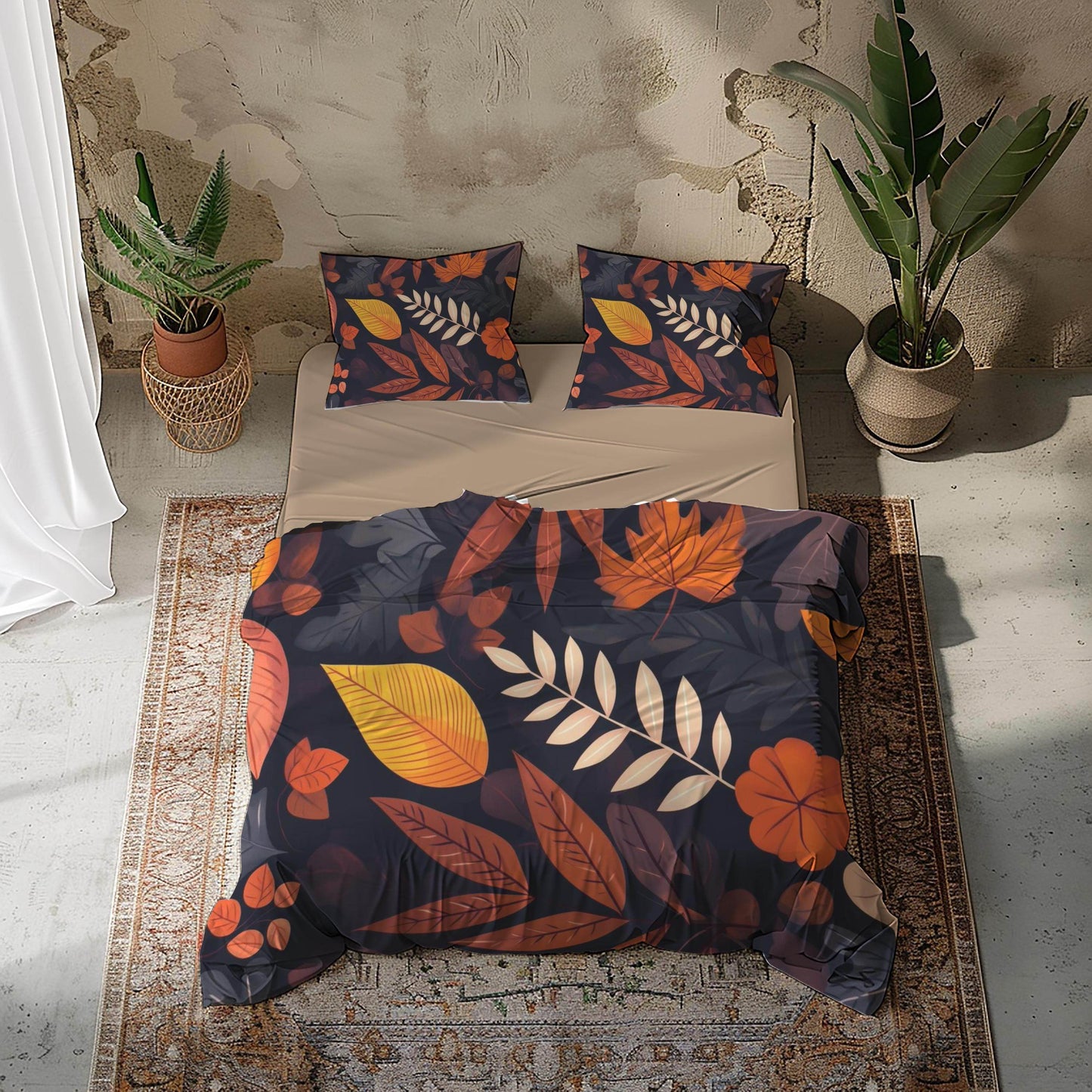 Harvest Season Bedding – Soft Breathable 3 Piece Bedspread Set With Leaf Design - timelessbohochic.com