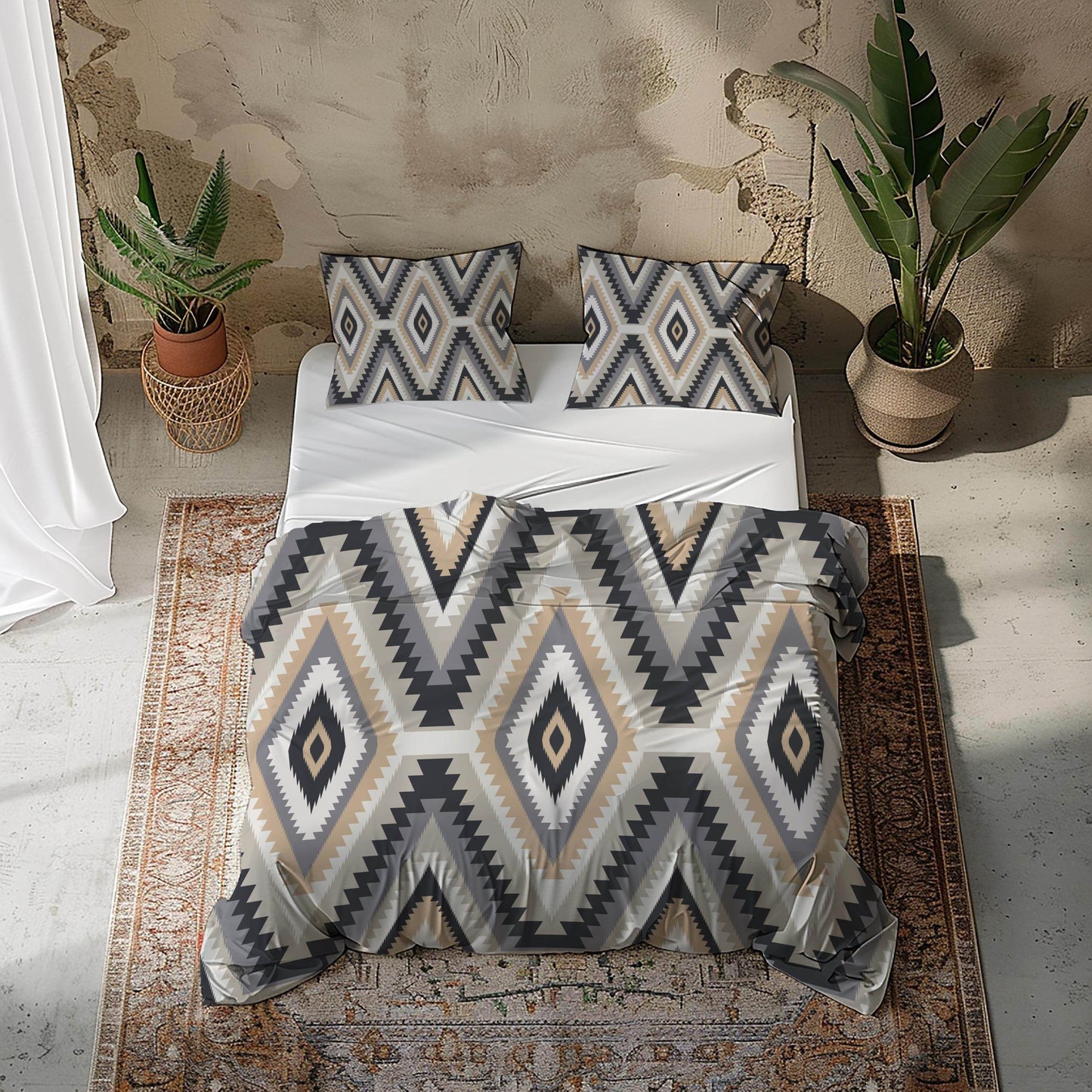 Navajo Bedding Set - Geometric Zippered Duvet Cover & Soft Polyester 3-Piece Bedding - timelessbohochic.com