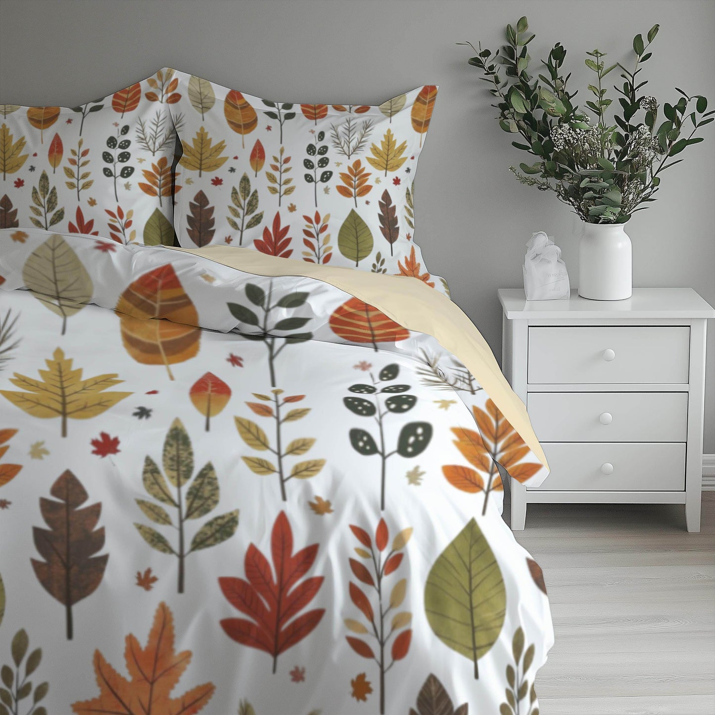 Fall Decor Bedding Set – Harvest Duvet Cover & Leaf Pattern Bedspread, Soft Breathable 3 Piece Set - timelessbohochic.com