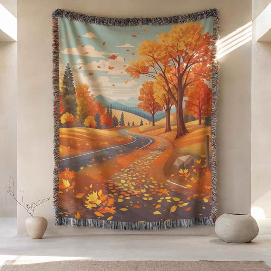 Woven Fall Blanket - Cozy Cotton Throw With Fringed Edge, Autumn Decor - timelessbohochic.com