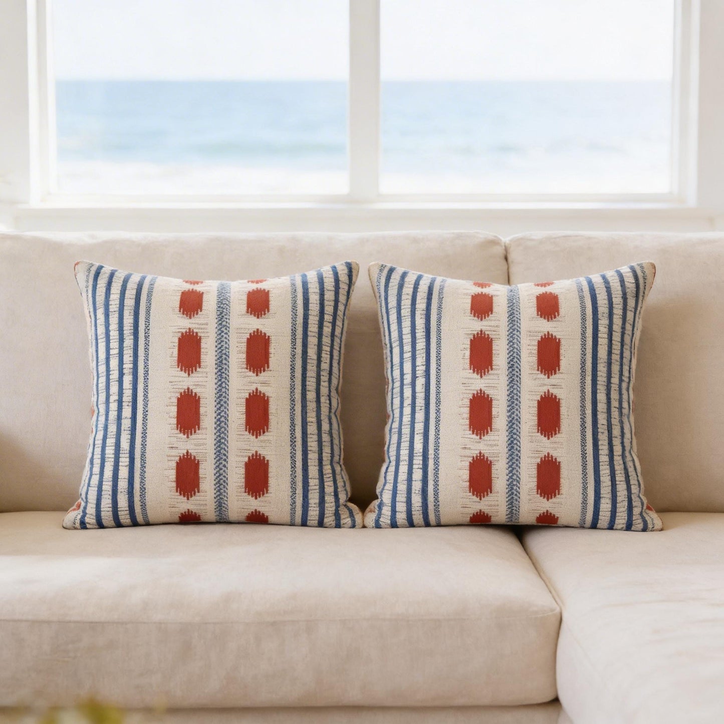 Modern Geometric pillow cover with geometric pattern styled on a sofa or bed