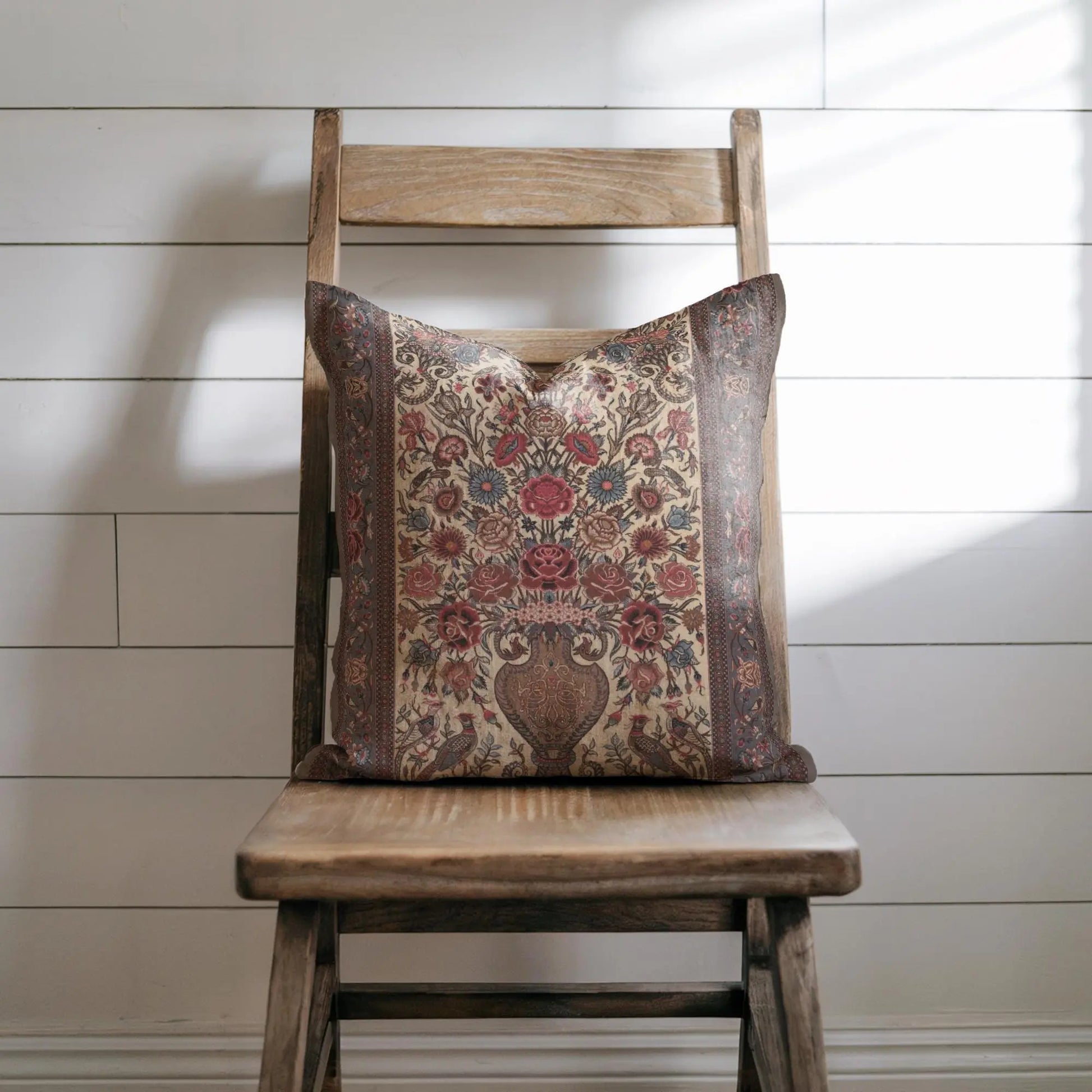 Persian Vase Rose Pillow - Boho Chic Cushion | Floral Throw Pillow, Soft Durable Cushion