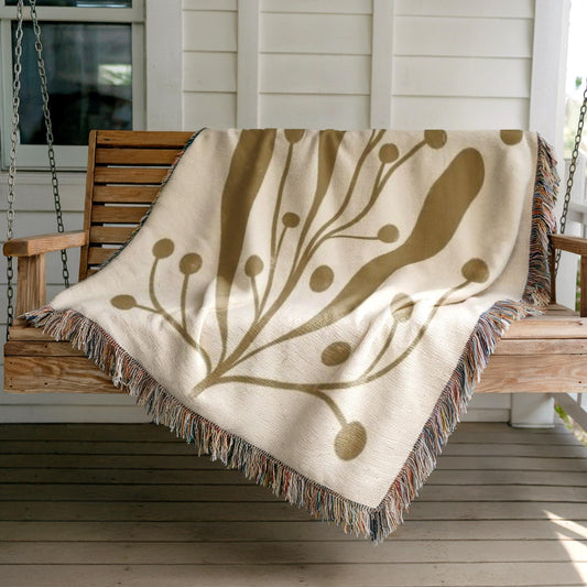 Mid Century Modern Throw Blanket - Linden Leaf Design Cotton Woven Throw for Garden Patio
