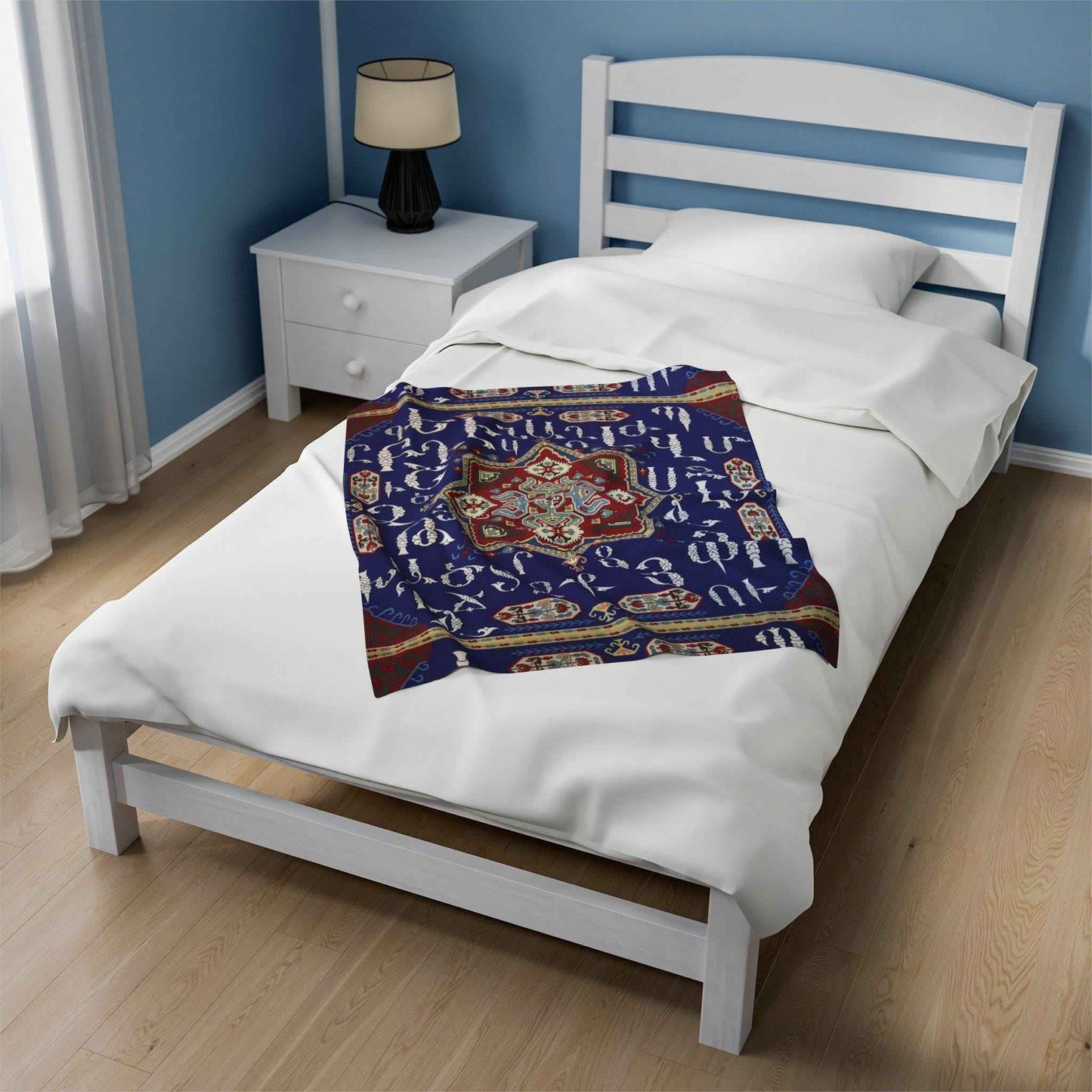 Boho woven blanket with woven pattern styled for layered home decor