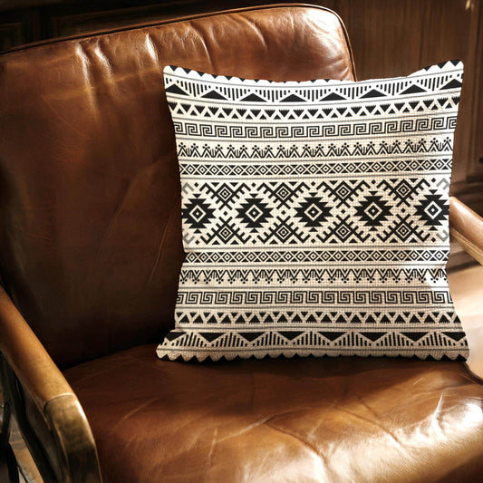 Boho Woven Pillow - Cotton Ikat Pattern, Vintage Tapestry Throw Cushion - timelessbohochic.com