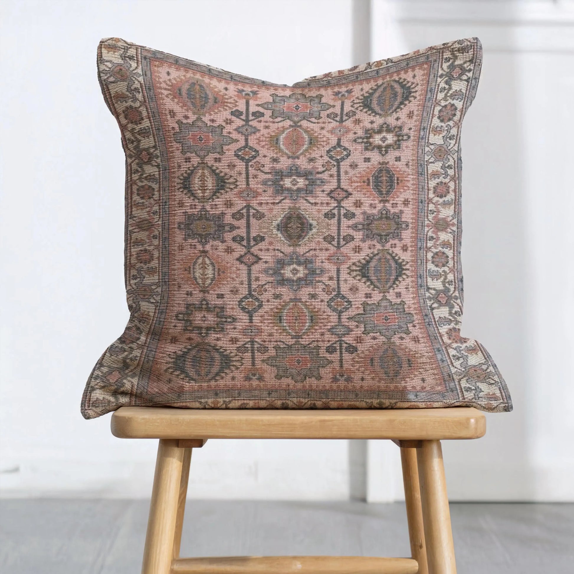 Anatolian Rug Pillow - Boho Throw Pillow with Pink Blue Cushion & Unique Pattern