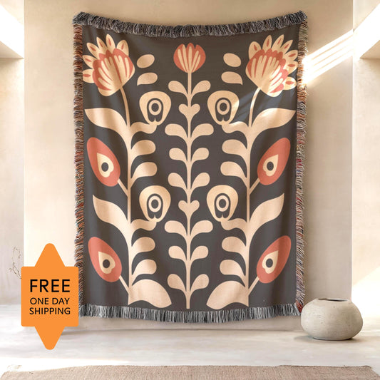 Matisse Inspired Tapestry - Woven Cotton Blanket With Floral Bouquet Wall Art