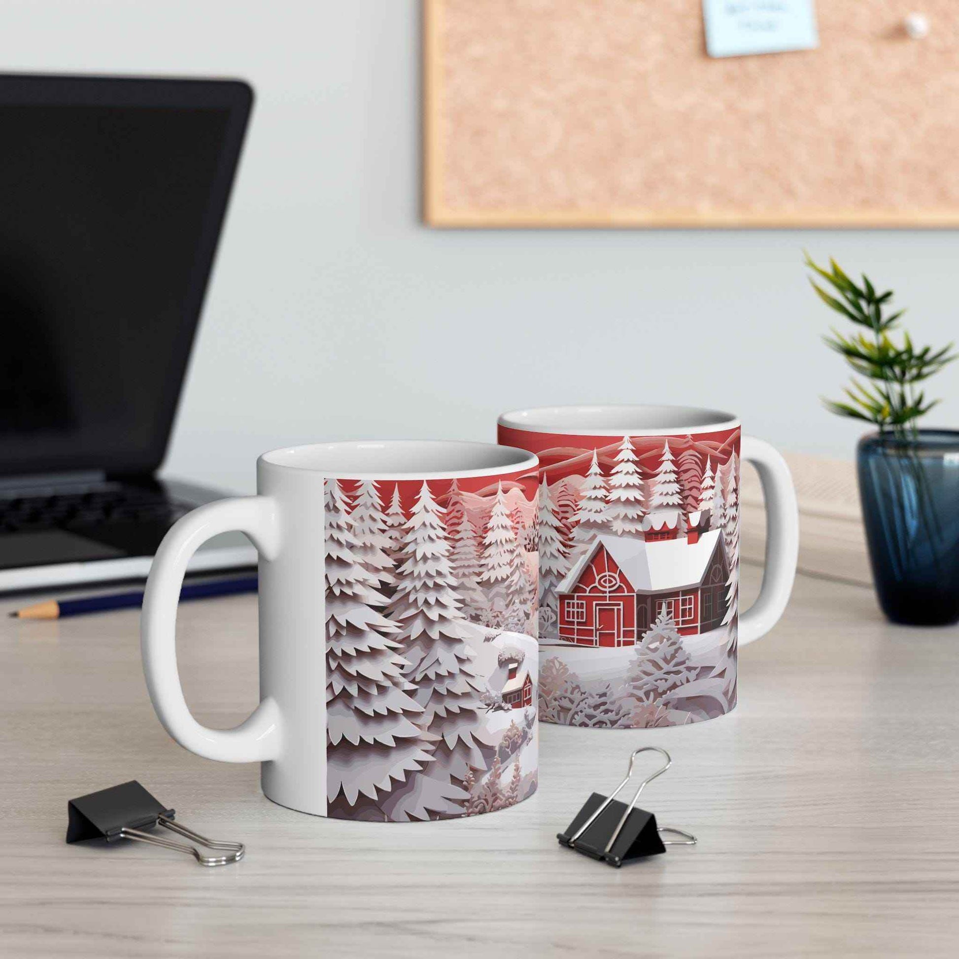 Winter Ceramic Mug - 15 oz Large Ceramic Cup with 3D Papercut Design - timelessbohochic.com