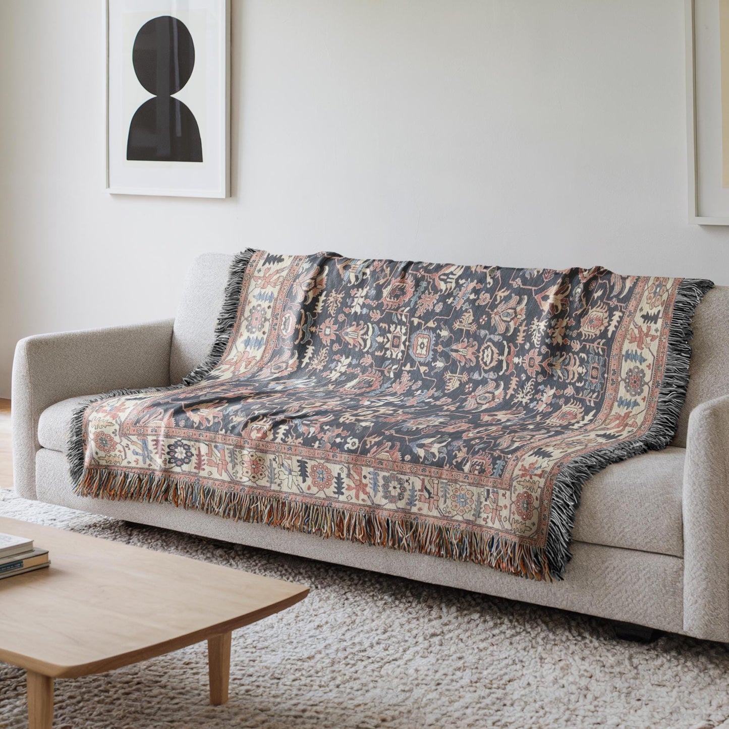 Anatolian Inspired woven blanket with geometric pattern styled for layered home decor