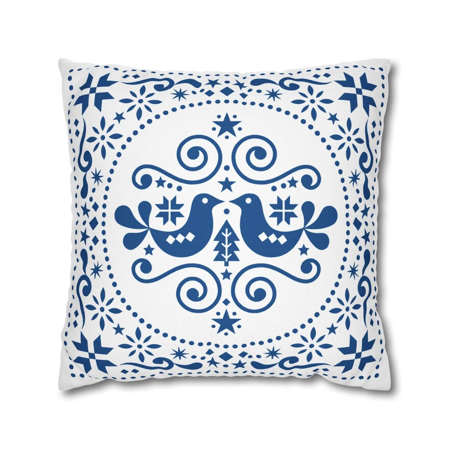 Scandinavian Pillowcase - Double Sided Folk Art Bird Throw Pillow Sham | Soft Polyester Fabric