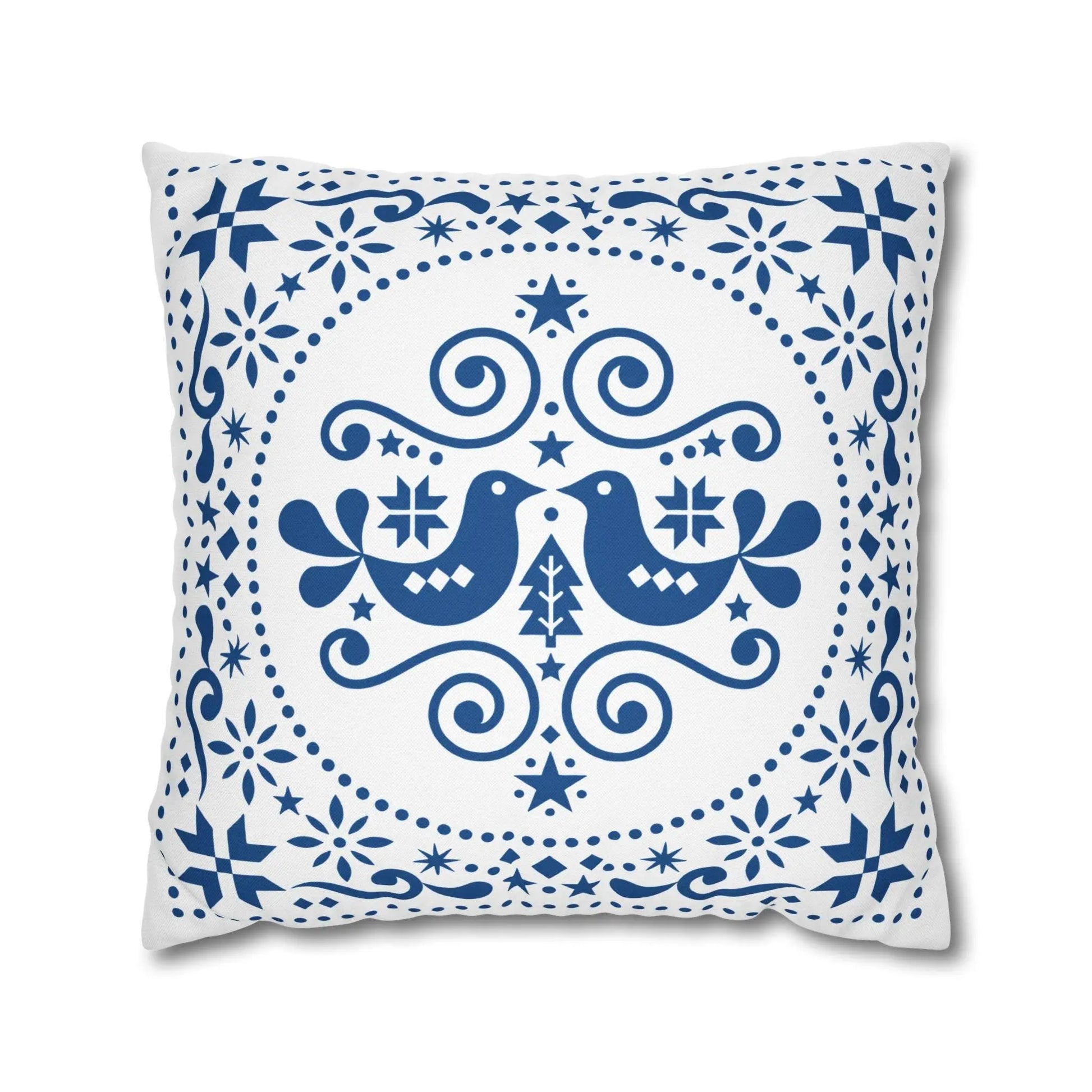 Scandinavian Pillowcase - Double Sided Folk Art Bird Throw Pillow Sham | Soft Polyester Fabric
