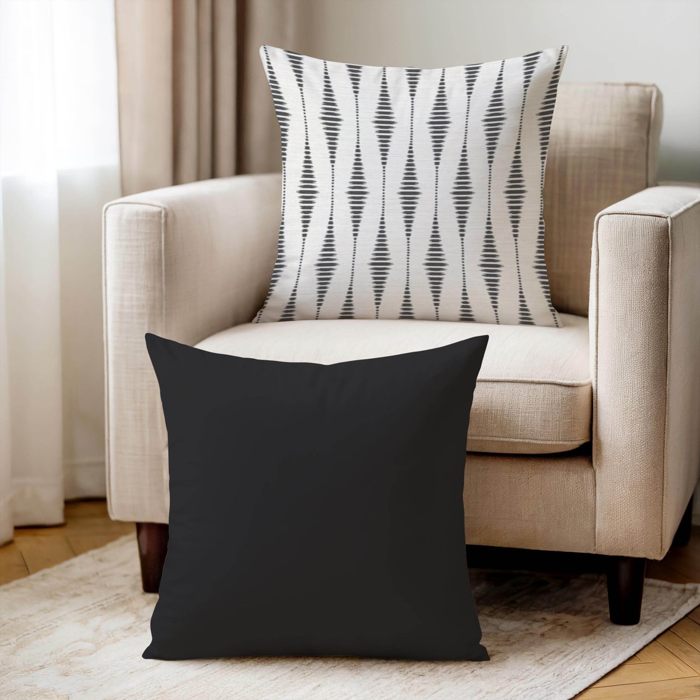 Modern Geometric Cushion - Scandinavian Throw Pillow | Black White Patterned Accent Pillow - timelessbohochic.com