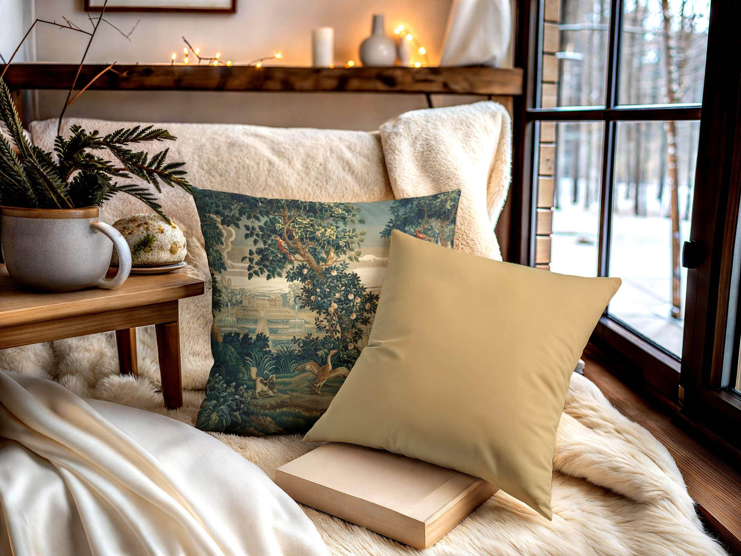 French Tapestry Pillow – Aubusson Style Decorative Cushion with Soft Fabric Insert - timelessbohochic.com