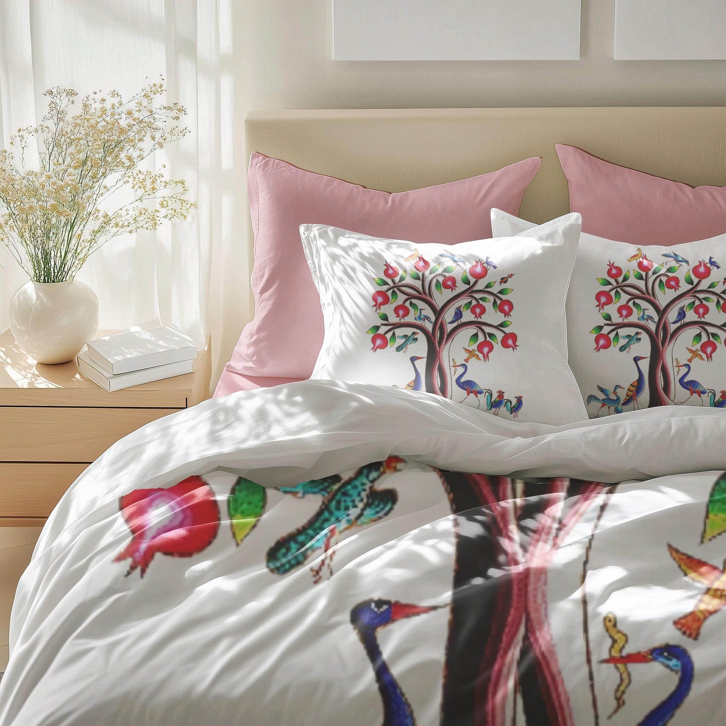 Armenian Tree of Life Duvet - Custom Pomegranate Tree Bedding Set | Soft Polyester Cover - timelessbohochic.com