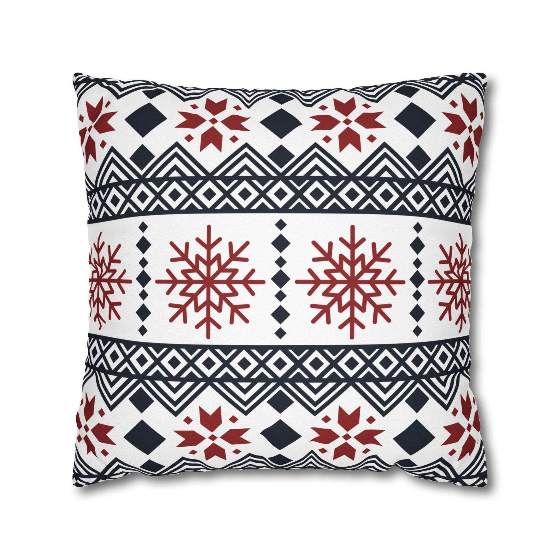 Scandinavian Winter Pillow Cover - Black Red Snowflake Cushion for Winter Home Decor - timelessbohochic.com