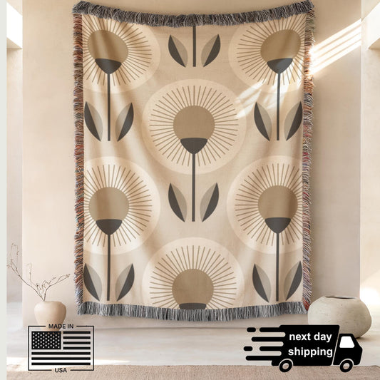 Woven Throw Blanket - Floral Pattern Tapestry with Colorful Fringed Edges for Cozy Home Decor