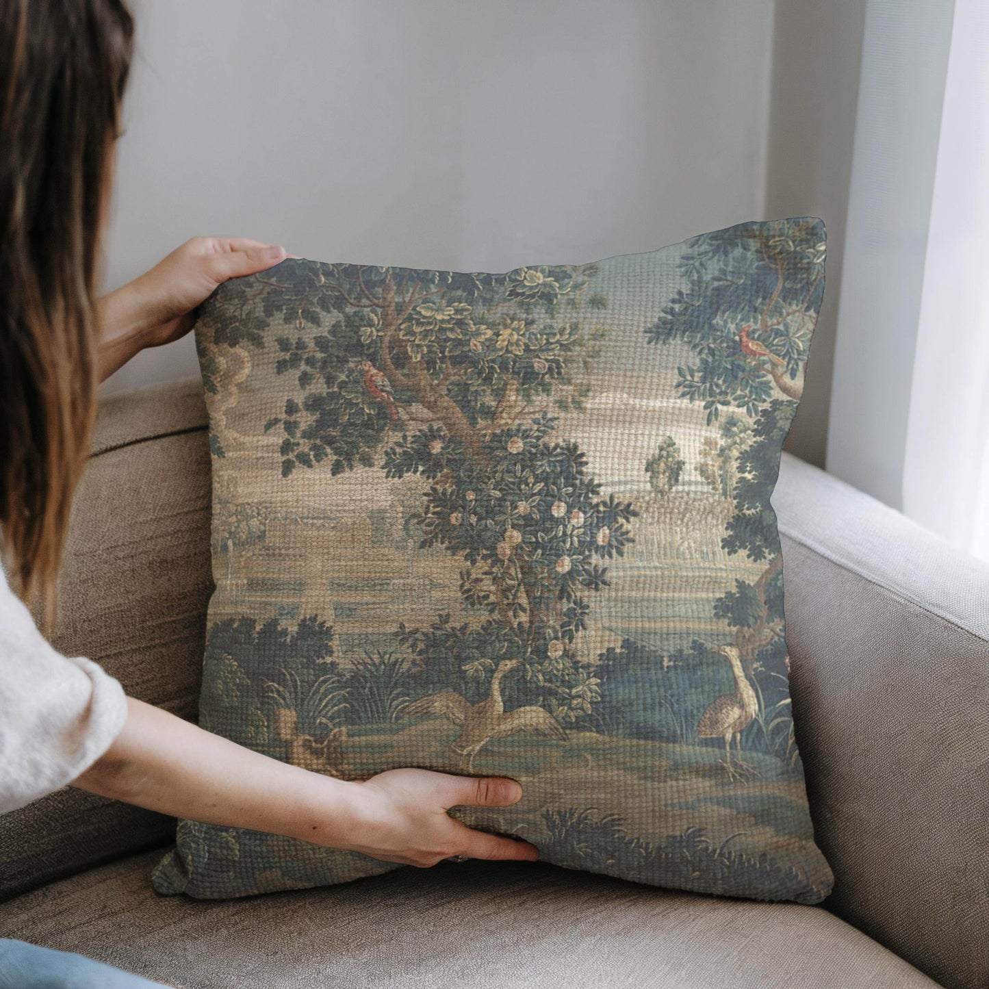 French Tapestry Pillow – Aubusson Style Decorative Cushion with Soft Fabric Insert - timelessbohochic.com