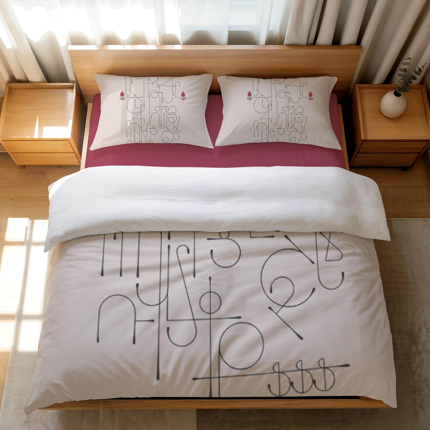 Armenian Duvet Cover - Alphabet Bedding Set With Haykakan Pattern & Cultural Motifs - timelessbohochic.com