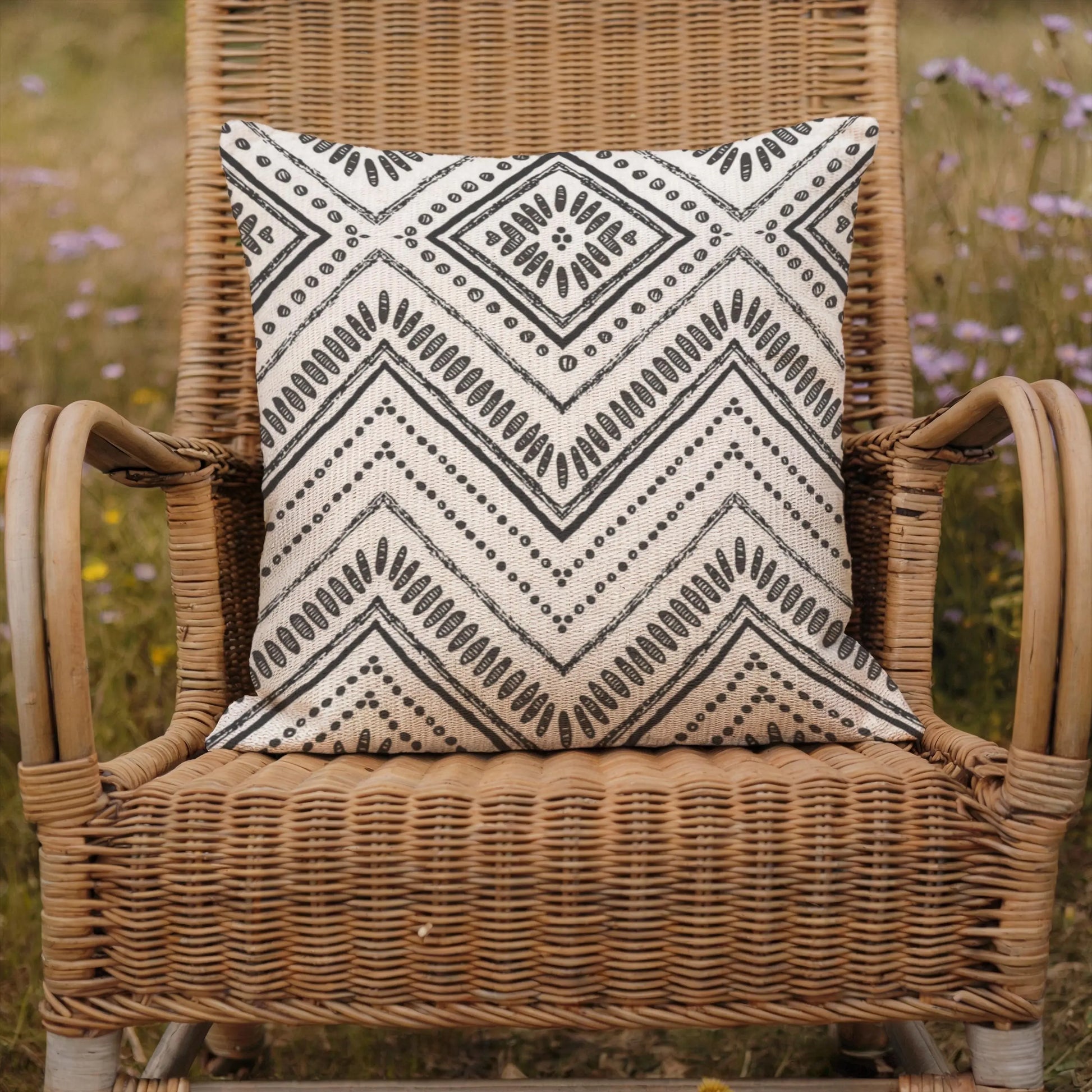 Boho Pillow - Minimalist Cushion With Woven Chevron & Tribal Accent Design