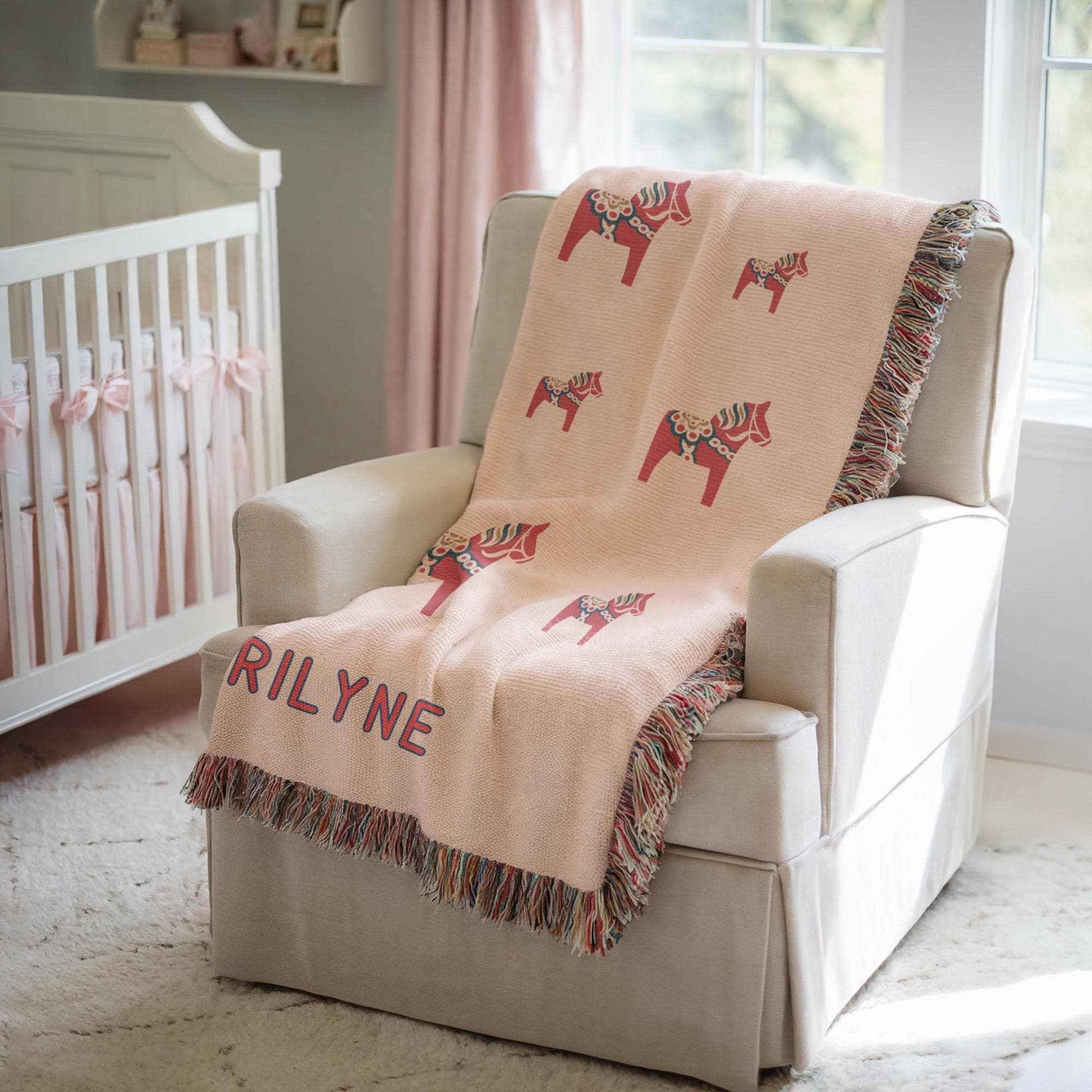 Personalized Baby Blanket - Custom Name Woven Cotton Quilt With Fringed Edges - timelessbohochic.com
